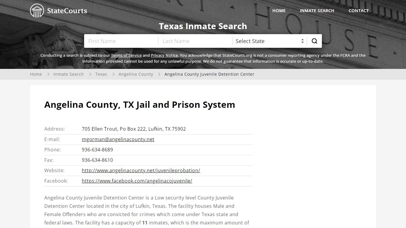 Angelina County Juvenile Detention Center Inmate Records ...